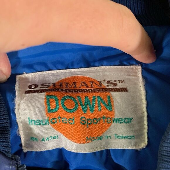 Oshman's Down Vest Men's Medium Blue Full Zip Down Feathers Fill Pockets - Picture 3 of 11